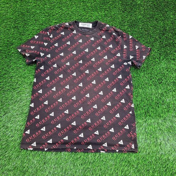 GUESS AOP Shirt Large 21x28 Black - Picture 1 of 11